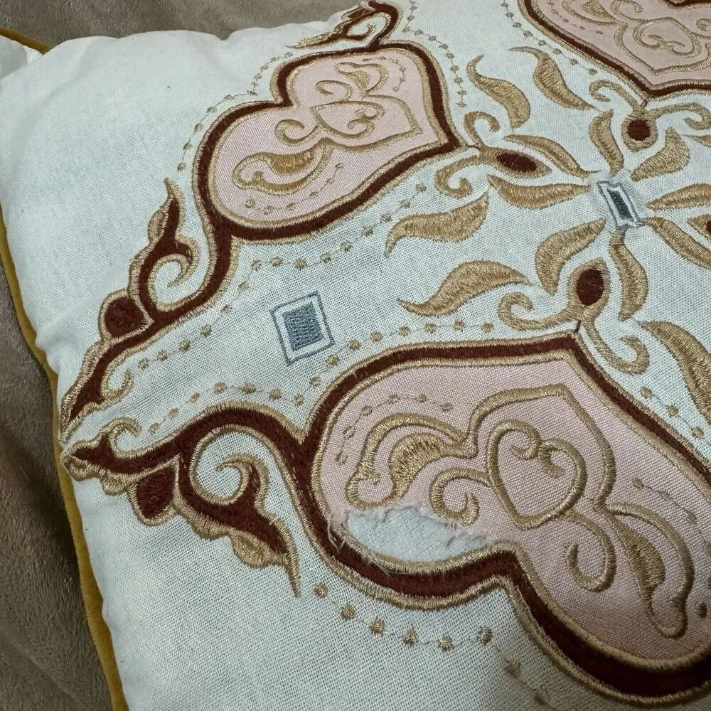 Patina Vie throw pillows yellow velour Pink Heart Embroidery cotton velvet 17